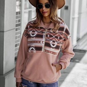 GeoPrint Half Zip Kangaroo Sweatshirt Size S NWT